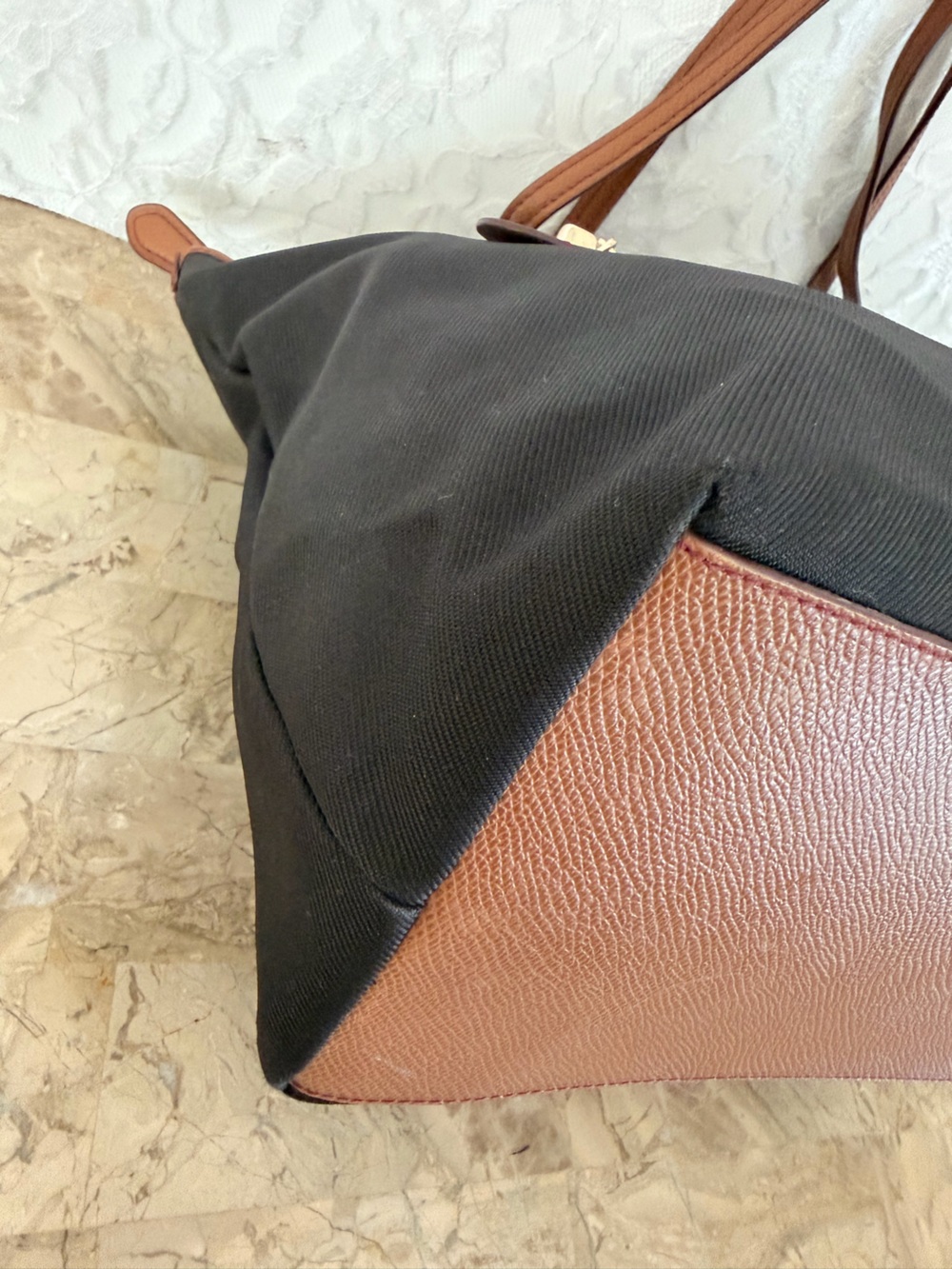 COACH Sawyer Black Tote black cotton with Brown Leather Trim and Front Zip - Picture 8 of 10